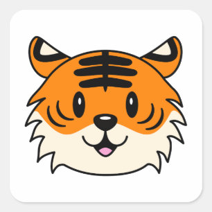 Adesivo Quadrado Tigre de Cartoon Sorridente
