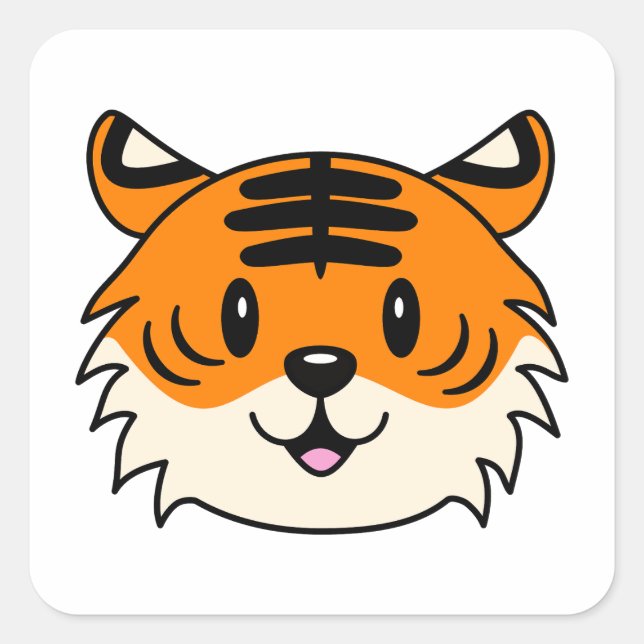 Adesivo Quadrado Tigre de Cartoon Sorridente (Frente)