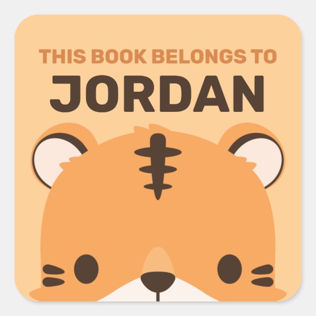 Adesivo Quadrado Tigre de Cuta com Nome Personalizado (Frente)