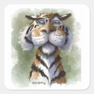 Adesivo Quadrado Tigre Irritado Cartoon