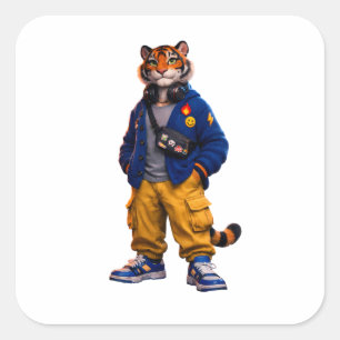 Adesivo Quadrado Tigre Legal em Arte de Streetwear - Tigre de Estil