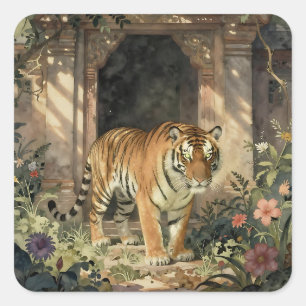 Adesivo Quadrado Tigre Majestoso Caminhando nas Dunas Ancestrais