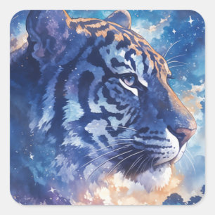 Adesivo Quadrado Tigre Majestoso Sob o Céu Noturno Celestial