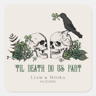 Adesivo Quadrado Til Death Gothic Floral Skull Irish Weding