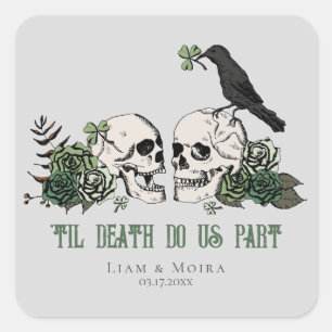 Adesivo Quadrado Til Death Gothic Floral Skull Irish Weding