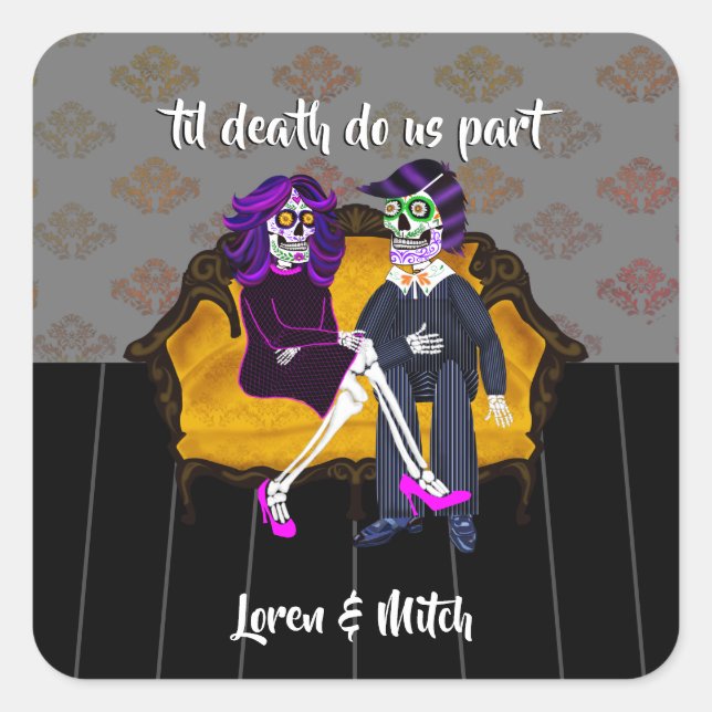 Adesivo Quadrado Til Death Nos Part Sugar Skull Casal (Frente)