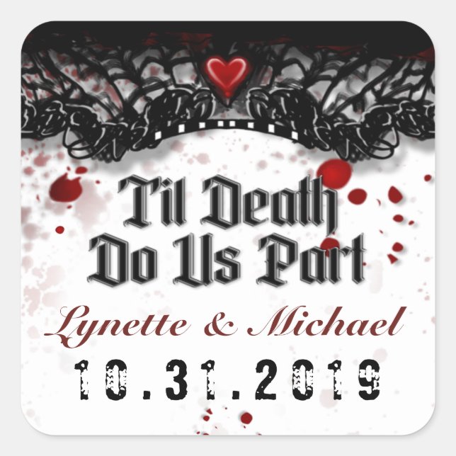 Adesivo Quadrado Til Death Splatter Halloween Square Casamento (Frente)