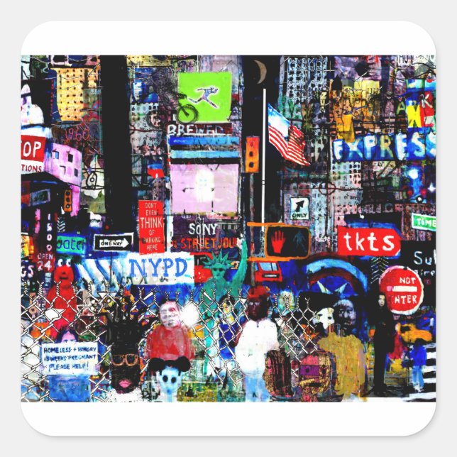 Adesivo Quadrado Times Square à Noite (Frente)