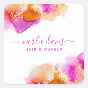 Adesivo Quadrado Tinta Alcoólica Rosa Laranja Script Assinatura