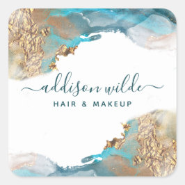 Adesivo Quadrado Tinta De Aquarela Líquida De Arte Moderna Azul E D