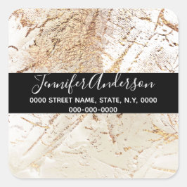 Adesivo Quadrado Tinta magnética de marfim dourado escura geode