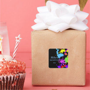 Adesivo Quadrado Tinta Neon com Salpicos Coloridos