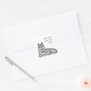 Adesivo Quadrado Tinta preta e branca e Siberian Husky em aquarela