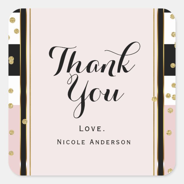 Adesivo Quadrado Tinta Rosa Moderna e Dourada Confetti - Faixa Bran (Frente)