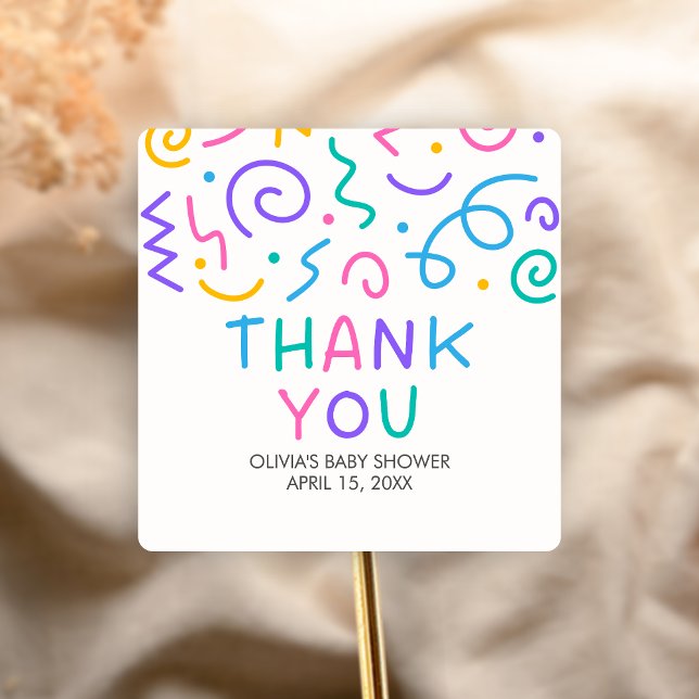 Adesivo Quadrado Tiny Human Shindig Baby Shower (Retro Tiny Human Shindig Baby Shower Sticker)