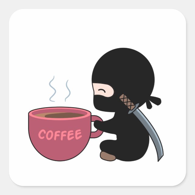 Adesivo Quadrado Tiny Ninja com Mug de Café Grande (Frente)