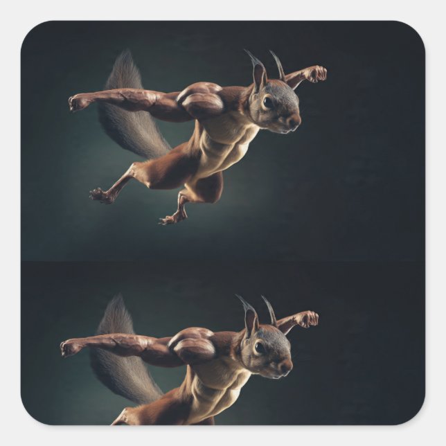Adesivo Quadrado Tiny Titan – Minimal Surreal Squirrel Sticker (Frente)