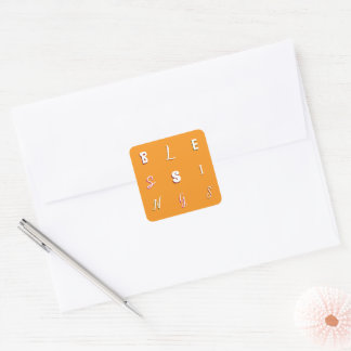 Adesivo Quadrado Tipo Festivo "Bessings" Envelope Laranja Foco