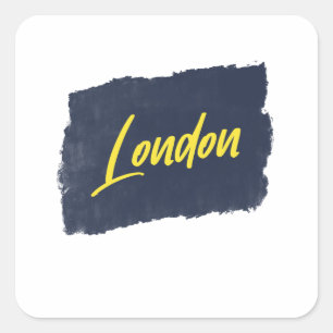 Adesivo Quadrado Tipografia amarela manuscrita de Londres