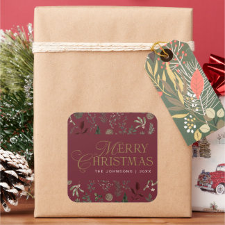 Adesivo Quadrado Tipografia Botânica Moderna e Elegante Natal Verme