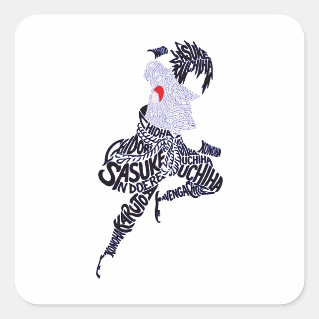 Adesivo Quadrado Tipografia de Anime Sasuke (Frente)