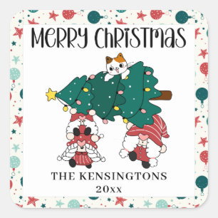 Adesivo Quadrado Tipografia de Árvores de Natal Rústicas e Rústicas