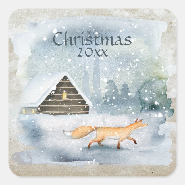 Adesivo Quadrado Tipografia de Natal em Aquarela Elegante (Frente)