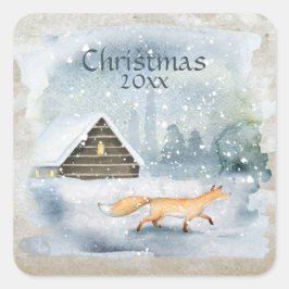 Adesivo Quadrado Tipografia de Natal em Aquarela Elegante