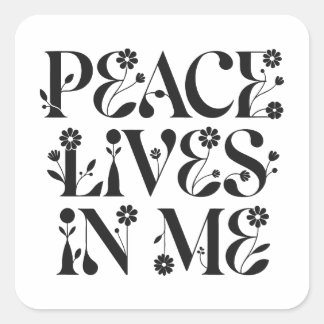 Adesivo Quadrado Tipografia Floral Paz Vive em Mim