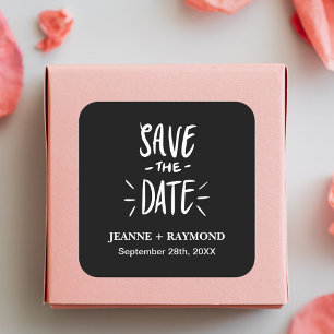 Adesivo Quadrado Tipografia Preta Personalizada para Casamento Save