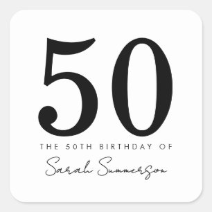 Adesivo Quadrado Tipografia Preto e Branco Cinquenta 50º Aniversári