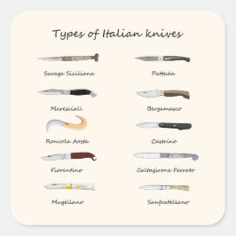 Adesivo Quadrado Tipos de Facas Italianas