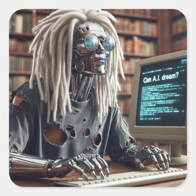 Adesivo Quadrado Tipos robôs no teclado (Frente)