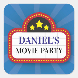 Adesivo Quadrado Tíquete de Filme festa de aniversário Stickers