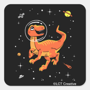 Adesivo Quadrado Tiranossauro alaranjado Dinos no espaço