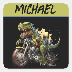 Adesivo Quadrado Tiranossauro Rex Dinossauro Andando de Motocicleta
