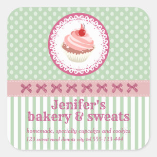 Adesivo Quadrado Tiras de bolinhas de panificação de cupcakes bonit