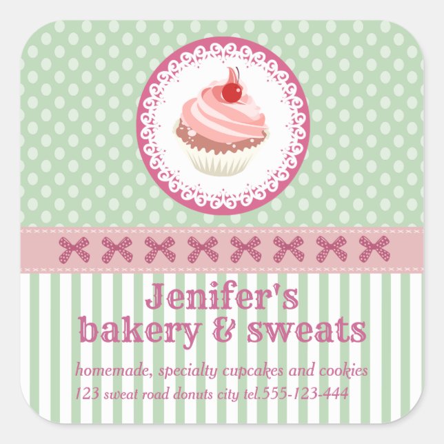 Adesivo Quadrado Tiras de bolinhas de panificação de cupcakes bonit (Frente)