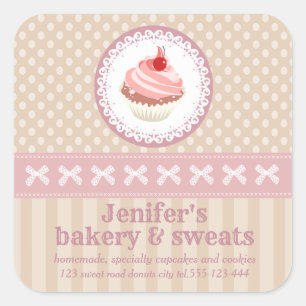 Adesivo Quadrado Tiras de bolinhas de panificação de cupcakes bonit