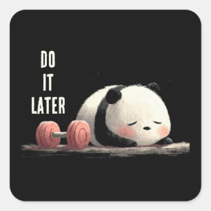 Adesivo Quadrado Tired Panda Gym – Arte Divertida de Treino Fofa