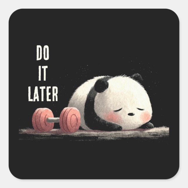 Adesivo Quadrado Tired Panda Gym – Cute Funny Workout Art (Frente)