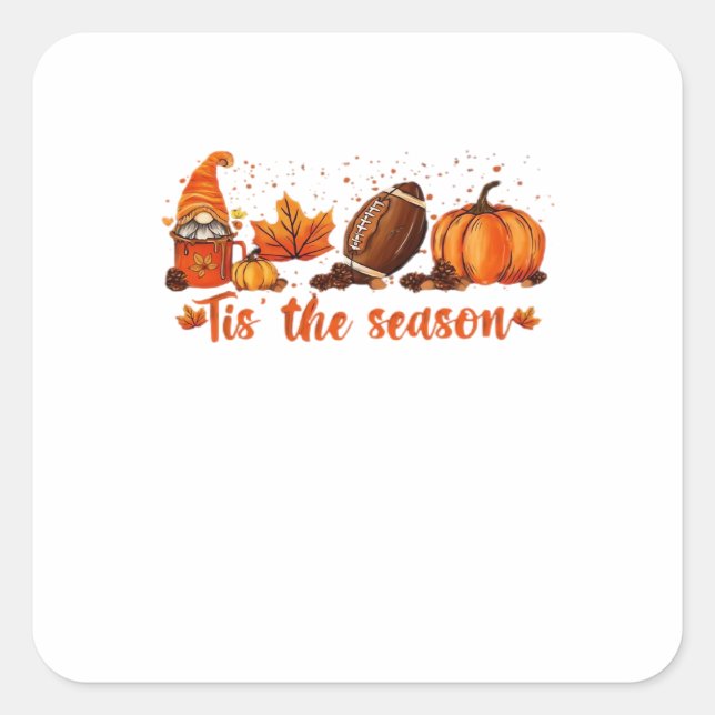 Adesivo Quadrado Tis The Season Fall Gnome Football Design (Frente)