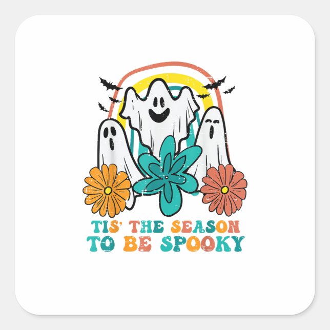 Adesivo Quadrado Tis The Season To Spooky Retro Halloween Women (Frente)