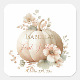 Adesivo Quadrado Título: Little Pumpkin First Birthday Sticker