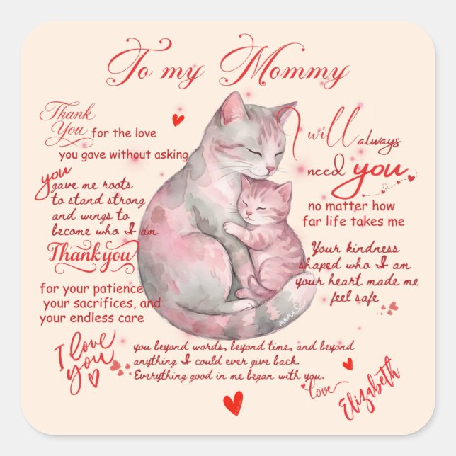 Adesivo Quadrado To My Mommy Emotional Mother's Day Message  (Frente)