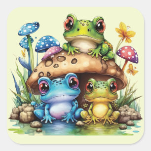 Adesivo Quadrado Toadstool Cottagecore Cogumelo e Sapo