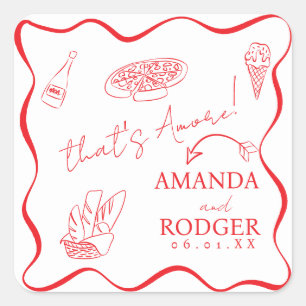Adesivo Quadrado Toalha de casamento Italian Doodles That's Amore  