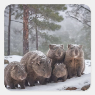 Adesivo Quadrado Toca Congelada: Família de Wombats Australianos,