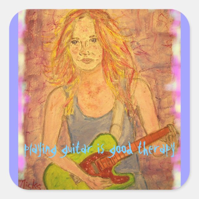 Adesivo Quadrado tocar violão é uma boa terapia (Frente)
