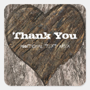 Adesivo Quadrado Toco de Árvore com Coração Talhado Favor de Casame